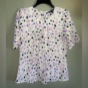 Chadwicks White and Purple pink black  Polka Dot short sleeve blouse NWT small